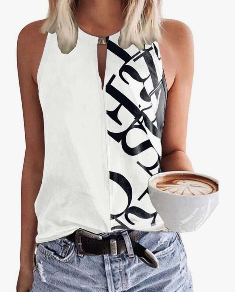Soesdemo Tank Top for Women Keyhole V Neck Sleeveless Summer Casual Loose Fit Bu